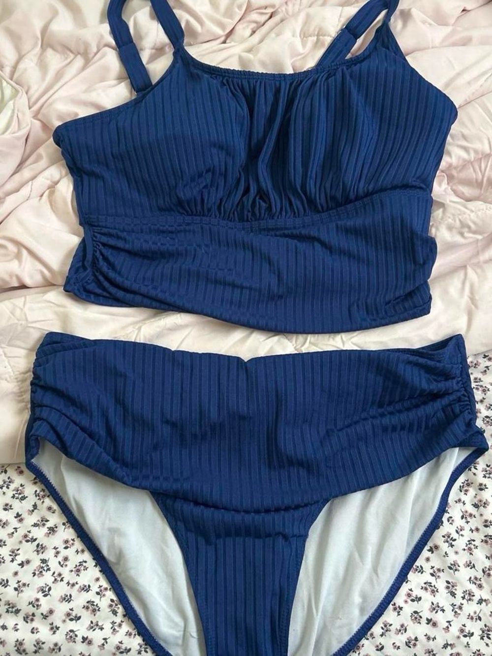 Ribbed Navy Blue Two-Piece Swim Bikini Set